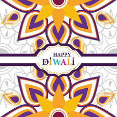 happy diwali festival, hand lettering, indian ornament mandala background