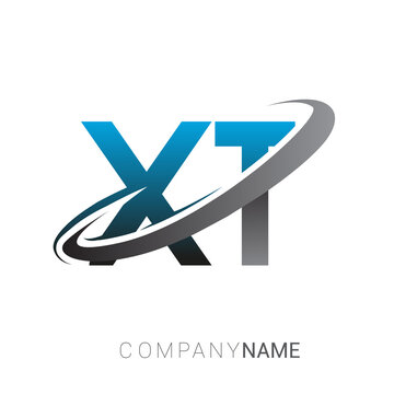 initial letter XT logotype company name colored blue and grey swoosh design. logo design for business and company identity.