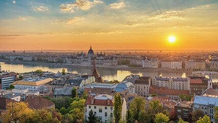 Fototapeta na wymiar Budapest Hungary, panorama city skyline sunrise at Hungarian Parliament and Danube River