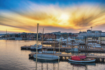 Fototapeta premium Oslo Norway, sunset city skyline at Oslo harbour
