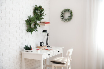 Interior of modern room decorated for Christmas