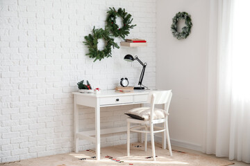 Interior of modern room decorated for Christmas