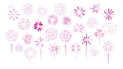 Fireworks, firecracker purple color on white background. Cartoon simple style. Design element decor for firework festival, anniversary, holiday, birthday, winner. Vector illustration.