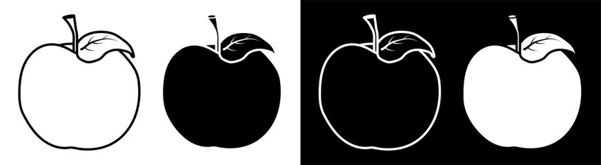 set of apple icons. Juicy ripe fruits. Vegetarian food. Part of menu design. Black and white vector