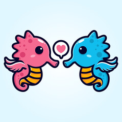 cute couple seahorse character vector design