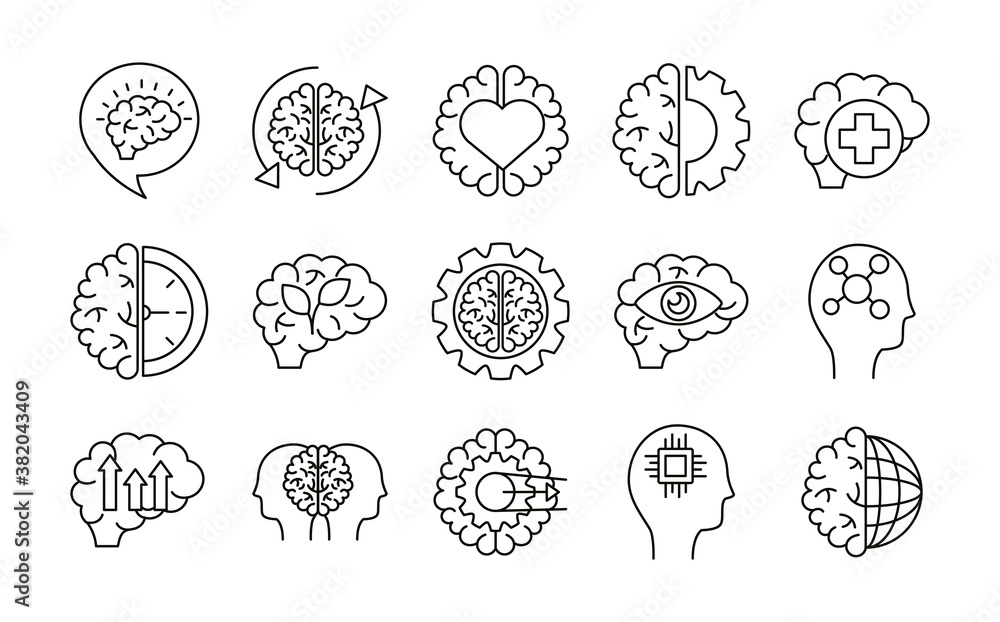 Wall mural bundle of brains organs set icons