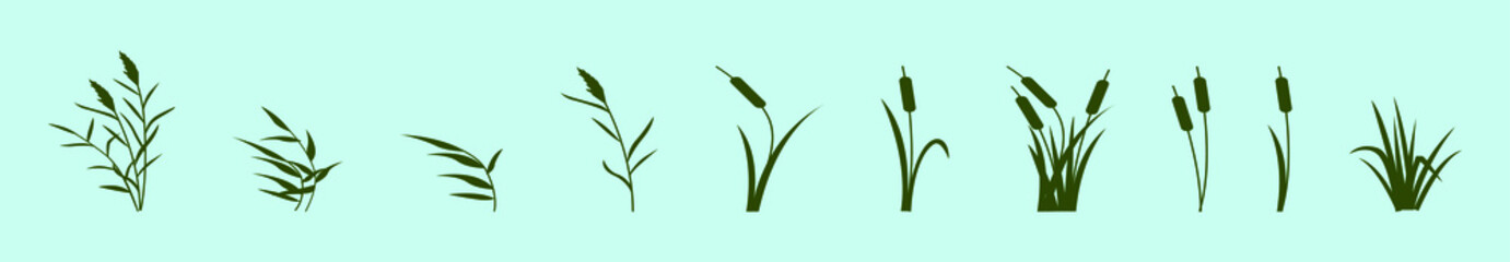 set of reeds in grass cartoon icon design template with various models. vector illustration isolated on blue background - obrazy, fototapety, plakaty