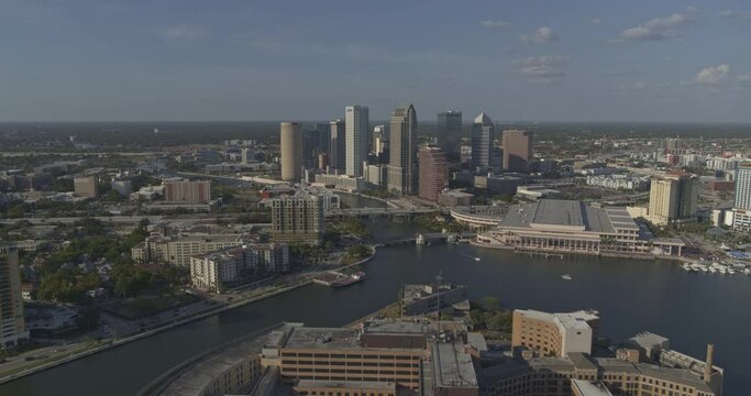 Tampa Florida Aerial v32 dolly out shot of downtown and hospital - DJI Inspire 2, X7, 6k - March 2020