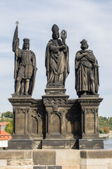 Prague, Czechia, September, 19, 2020. Calvary on Charles Bridge in Prague.