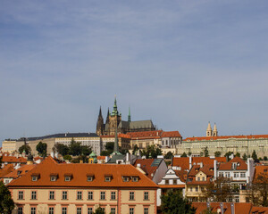 Naklejka na ściany i meble Panoramic view at Prague's castle and skyline.