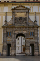 Fototapeta na wymiar Matthias Gate with no people in Hradcany, Prague during COVID-19 pandemic.