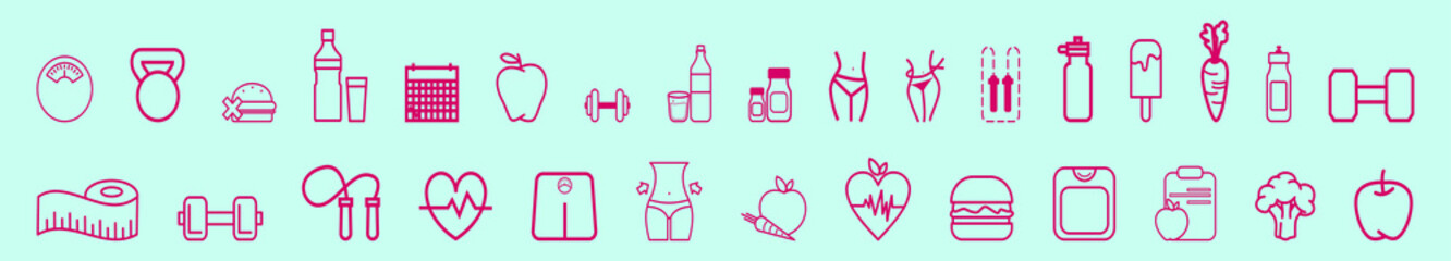 set of diet cartoon icon design template with various models. vector illustration isolated on blue background