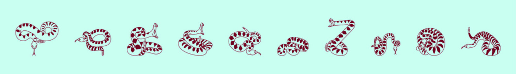 set of snake cartoon icon design template with various models. vector illustration isolated on blue background