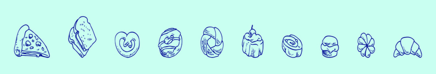 set of challah bread cartoon icon design template with various models. vector illustration isolated on blue background