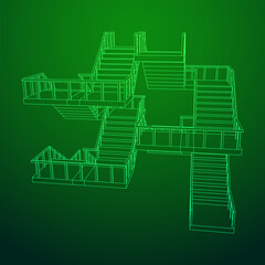 Wireframe stairs, interior staircases steps with railing