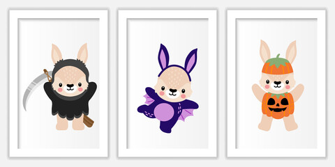 Obraz premium CUTE HALLOWEEN RABBIT BUNNY CARTOON DOODLE ILLUSTRATION
