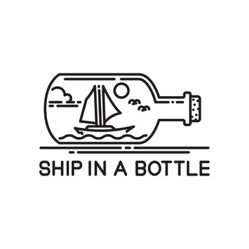 monoline design of sailing ship in bottle vector illustration