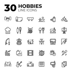 Outline style hobbies icons. - obrazy, fototapety, plakaty
