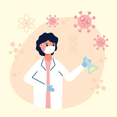 female scientific with tube test vaccine research