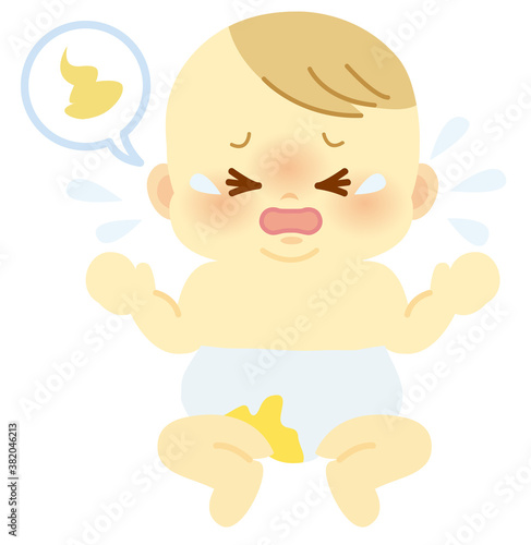 おむつ姿のうんこ汚れで泣く表情の赤ちゃん ベビー全身イラスト63 Apprehension Poster Apprehensi Kuroshimaharu