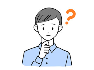 手を顎に当てて不安そうな顔をする若い男性