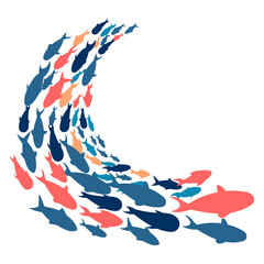 school of colorful tropical fish. fish silhouettes. modern abstract design for background, packaging, paper, cover, fabric, card, print for clothes