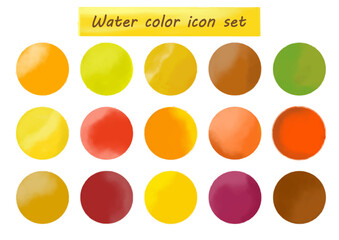 水彩　 秋色　暖色　 丸　アイコン　セット　watercolor 　circle　icon