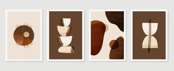 Botanical wall art vector set. Earth tone boho foliage line art drawing with  abstract shape.  Abstract Plant Art design for print, cover, wallpaper, Minimal and  natural wall art.. © TWINS DESIGN STUDIO