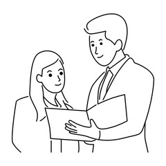 Vector illustration of businessman and businesswoman presenting the document