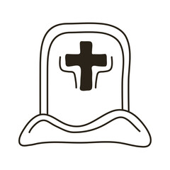 cemetery tomb with cross line style icon