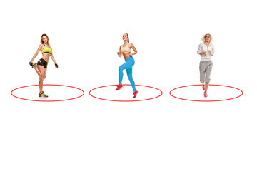 restrictive circles on the floor to maintain social distance during fitness classes