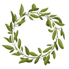 Christmas wreath with mistletoe branches. Modern design for Holidays invitation card, poster, banner, greeting card, postcard, packaging, print. Vector illustration.