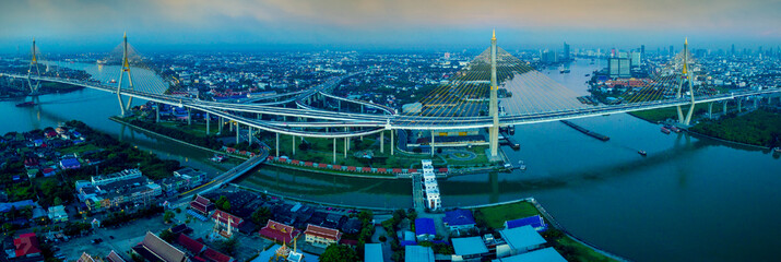 panorama view of bhumiphol bridge in bangkok thailand