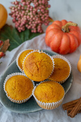 sweet home made vanilla pumpkin muffins on a table