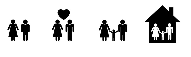 Family in red heart, icon design. Family care concept.