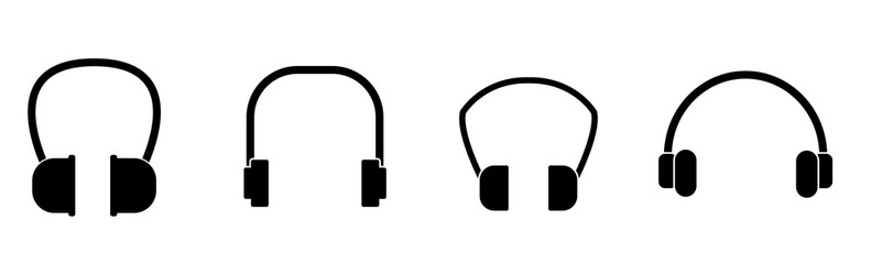 Headphones set icons in flat style on a white background