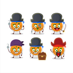 Cartoon character of mashed orange potatoes with various pirates emoticons