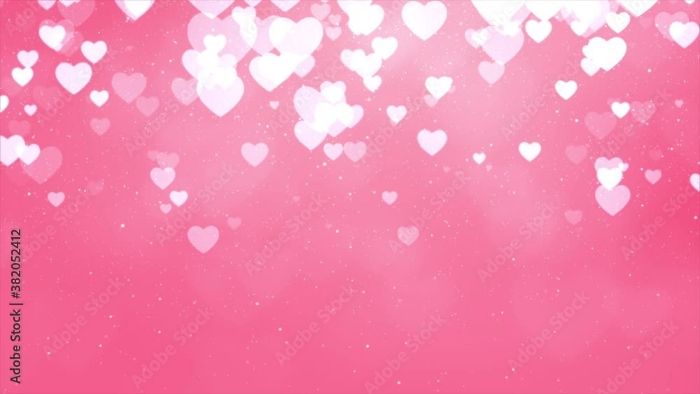 Poster abstract white hearts particle emotion fade in bokeh sparkle confetti on pink screen background. mot