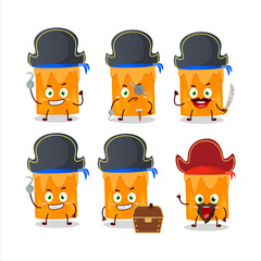 Cartoon character of orange candle with various pirates emoticons