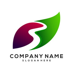 leaf with Street vector logo