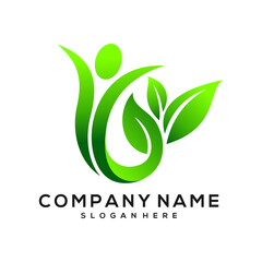 people with leaf vector, people care logo