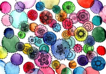 Abstract watercolor background Floral doodle Collection colorful circles on white background © EkaterinaP