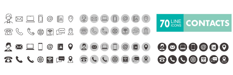 Set of 70 Contact Us web icons in line style