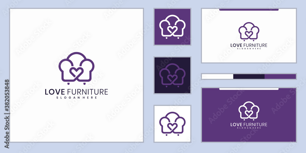 Wall mural Love Furniture Logo Design Vector Template. Symbol and icon of home furnishings.