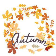 Autumn calligraphy with a background of autumn leaves