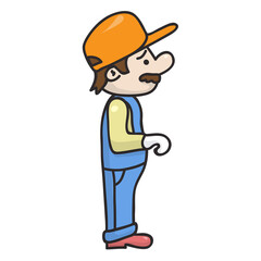 worker in a uniform with orange baseball cap