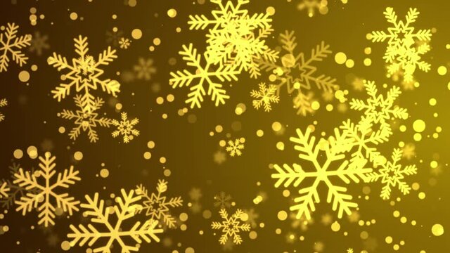 Gold Snow with Falling Snowflakes Winter Loop Golden Background 4k Animation. Celebration, thanksgiving merry christmas, Holiday, winter, New Year, snowflake, snow, festive, snow flakes,