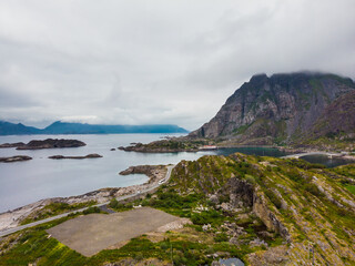 Fototapeta na wymiar Aerial view. Lofoten islands landscape, Norway