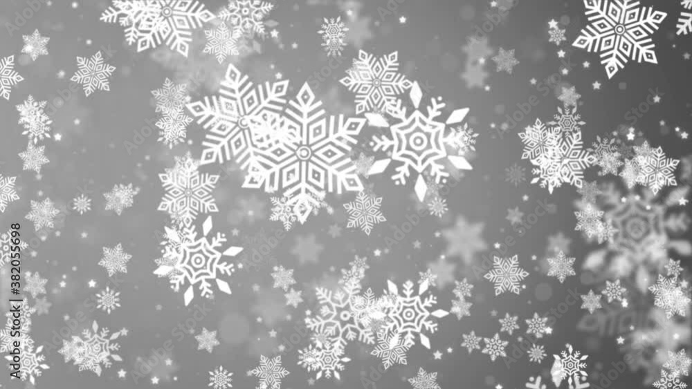 Poster 4k white confetti snowflakes and bokeh lights on the blue loop animation. magical happy new year tex