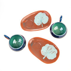 colorful ceramic coffee cups on white background isolated